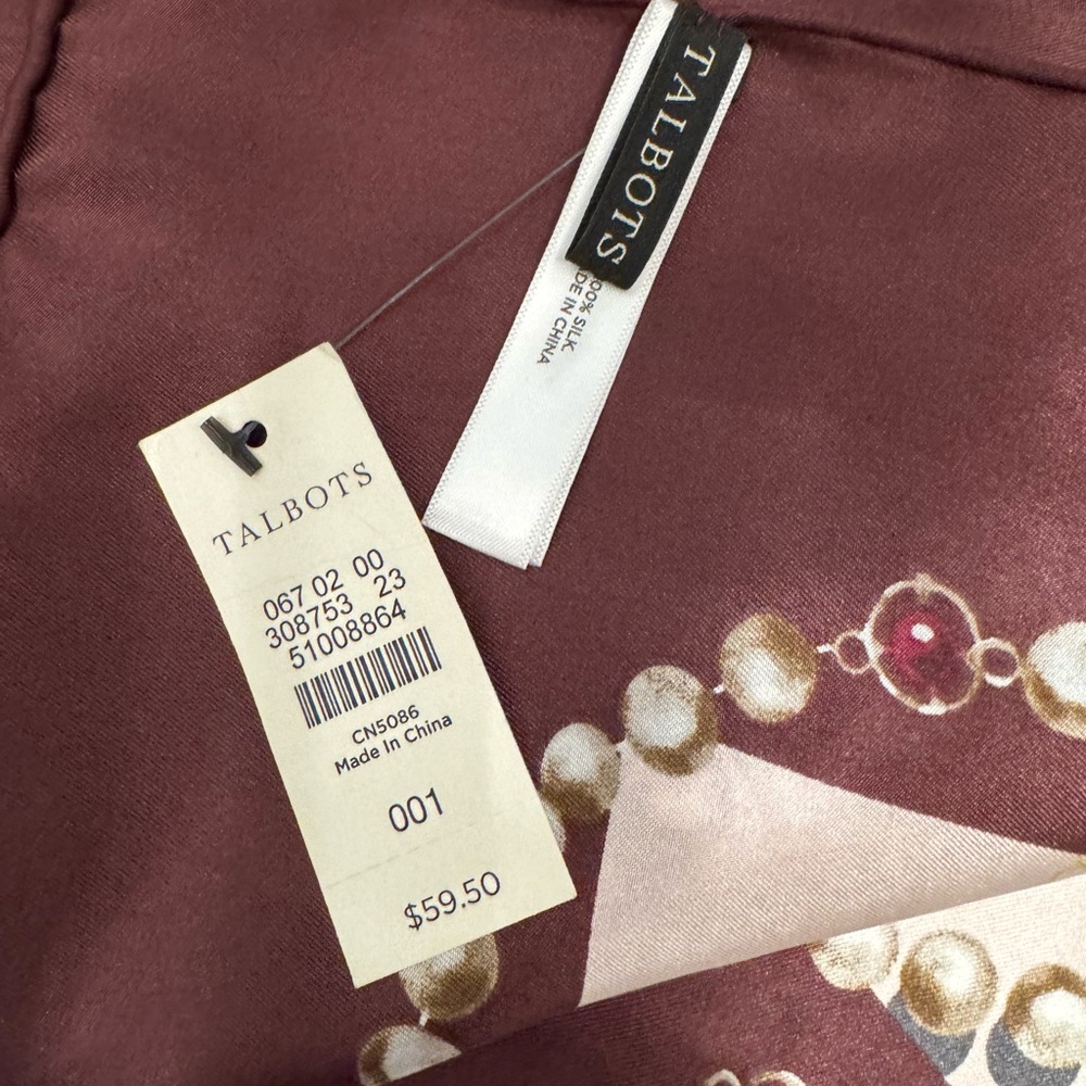 Talbots Pearl and Chain Silk Scarf in Maroon and Pink - Picture 7 of 9
